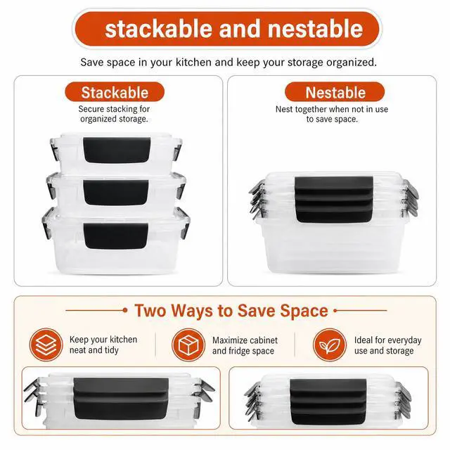 Alt view image 4 of 7 - 5 cup Plastic Food Storage Containers with Lids Nestable Freezer Dishwasher Safe Rectangle Meal Prep Container Set,5-Pack
