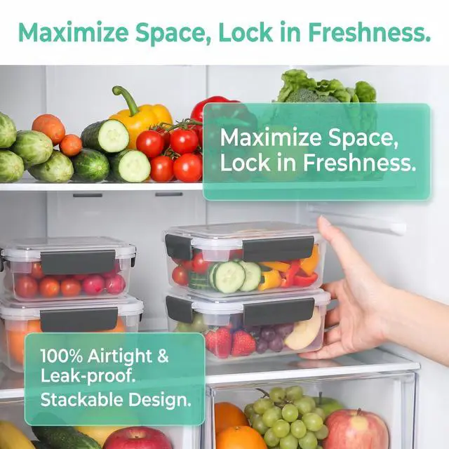 Alt view image 6 of 7 - 5 cup Plastic Food Storage Containers with Lids Nestable Freezer Dishwasher Safe Rectangle Meal Prep Container Set,5-Pack