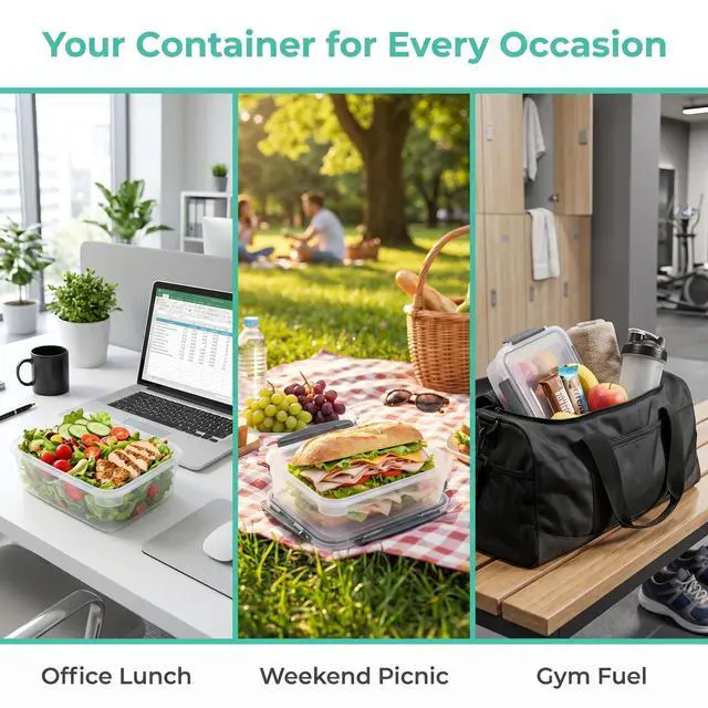 Alt view image 7 of 7 - 5 cup Plastic Food Storage Containers with Lids Nestable Freezer Dishwasher Safe Rectangle Meal Prep Container Set,5-Pack