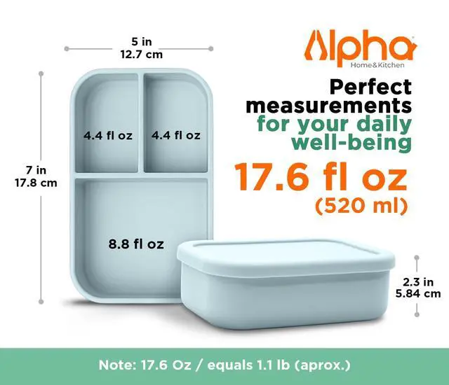 Alt view image 2 of 7 - Silicone Bento Box for Kids, 3 Compartment Lunch Box, Small Portions, BPA Free Snack Container, Leak Resistant, Easy to Clean, Dishwasher Safe