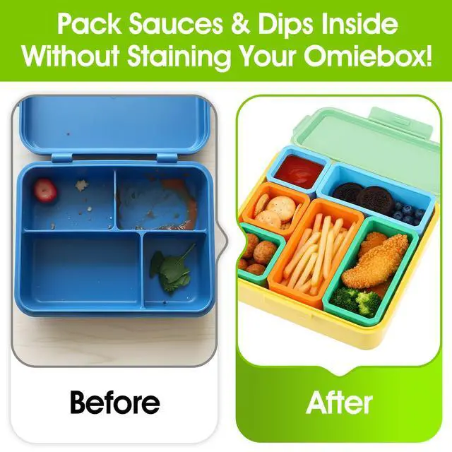 Alt view image 4 of 7 - 6 Pack Silicone Bento Box Dividers, Reusable Leakproof Dips Containers for Lunch Box, Dishwasher Microwave Freezer Safe, Meal Prep Food Storage, 3 Colors