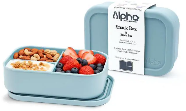 Main image of Silicone Bento Box for Kids, 3 Compartment Lunch Box, Small Portions, BPA Free Snack Container, Leak Resistant, Easy to Clean, Dishwasher Safe