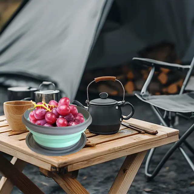 Alt view image 6 of 7 - Collapsible Camping Bowl with Lid, Silicone Salad Bowl Serving, Microwave Foldable Soup Ramen Serving for Travel, Picnic, Rv(Blue)