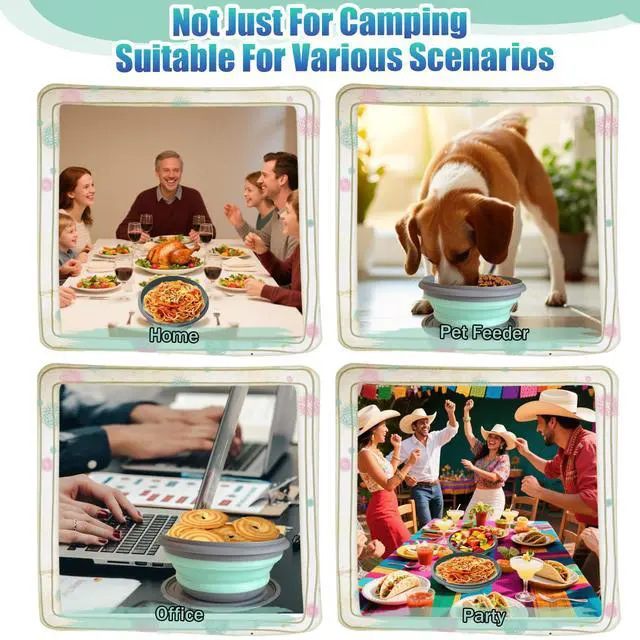 Alt view image 5 of 7 - Collapsible Camping Bowl with Lid, Silicone Salad Bowl Serving, Microwave Foldable Soup Ramen Serving for Travel, Picnic, Rv(Blue)
