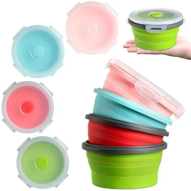 Main image of 4 Pcs Collapsible Bowls with Lids Silicone Camping Food Storage Container Expandable Folding Salad Lunch Box Travel Container for Hiking Camping(Red, Pink, Blue, Green,17 oz)