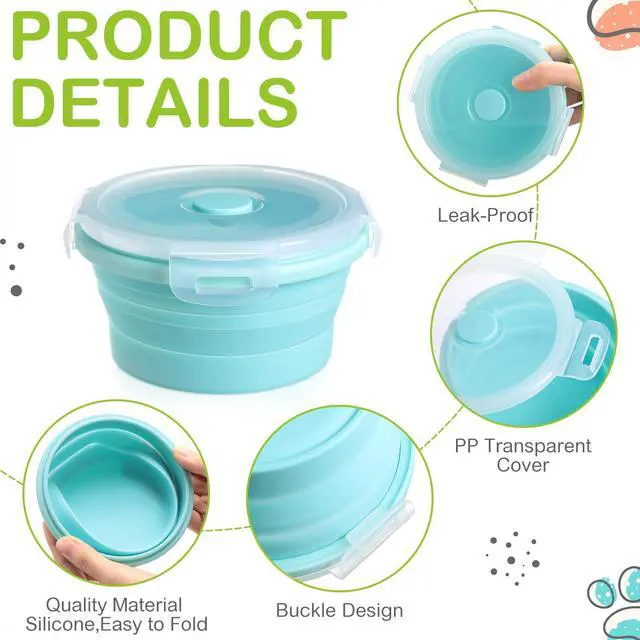 Alt view image 3 of 6 - 4 Pcs Collapsible Bowls with Lids Silicone Camping Food Storage Container Expandable Folding Salad Lunch Box Travel Container for Hiking Camping(Red, Pink, Blue, Green,17 oz)