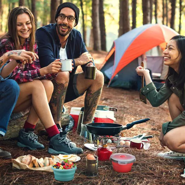 Alt view image 4 of 6 - 4 Pcs Collapsible Bowls with Lids Silicone Camping Food Storage Container Expandable Folding Salad Lunch Box Travel Container for Hiking Camping(Red, Pink, Blue, Green,17 oz)