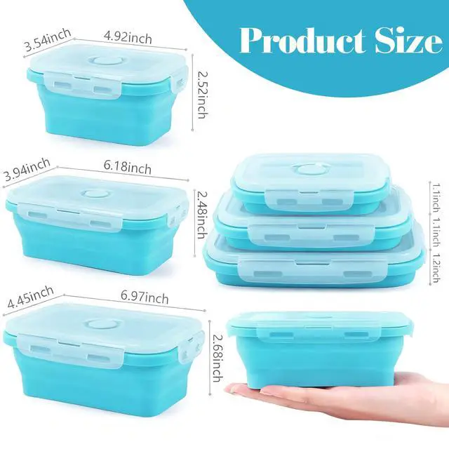 Alt view image 2 of 7 - 3 Pack Collapsible Silicone Food Storage Containers, Foldable Food Containers with Lids, Silicone Collapsible Bowls for Kitchen, Microwave Freezer Dishwasher Safe (Blue 350ml 500ml 800ml)