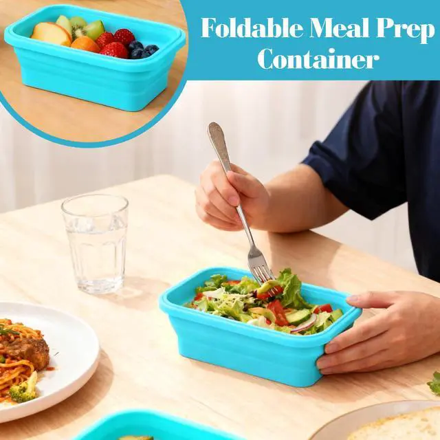 Alt view image 3 of 7 - 3 Pack Collapsible Silicone Food Storage Containers, Foldable Food Containers with Lids, Silicone Collapsible Bowls for Kitchen, Microwave Freezer Dishwasher Safe (Blue 350ml 500ml 800ml)
