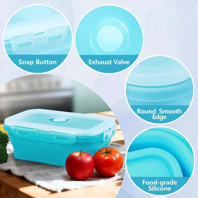 Alt view image 4 of 7 - 3 Pack Collapsible Silicone Food Storage Containers, Foldable Food Containers with Lids, Silicone Collapsible Bowls for Kitchen, Microwave Freezer Dishwasher Safe (Blue 350ml 500ml 800ml)