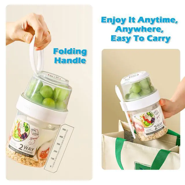 Alt view image 3 of 6 - Breakfast On The Go Cups, Salad Cup To Go, Take And Go Yogurt Cereal Overnight Oats Snack Parfait Containers & Salad Dressing Holder With Fork For Lunch, Fruit & Vegetable Jar(Green,29.5oz)