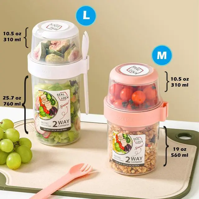 Alt view image 5 of 6 - Breakfast On The Go Cups, Salad Cup To Go, Take And Go Yogurt Cereal Overnight Oats Snack Parfait Containers & Salad Dressing Holder With Fork For Lunch, Fruit & Vegetable Jar(Green,29.5oz)