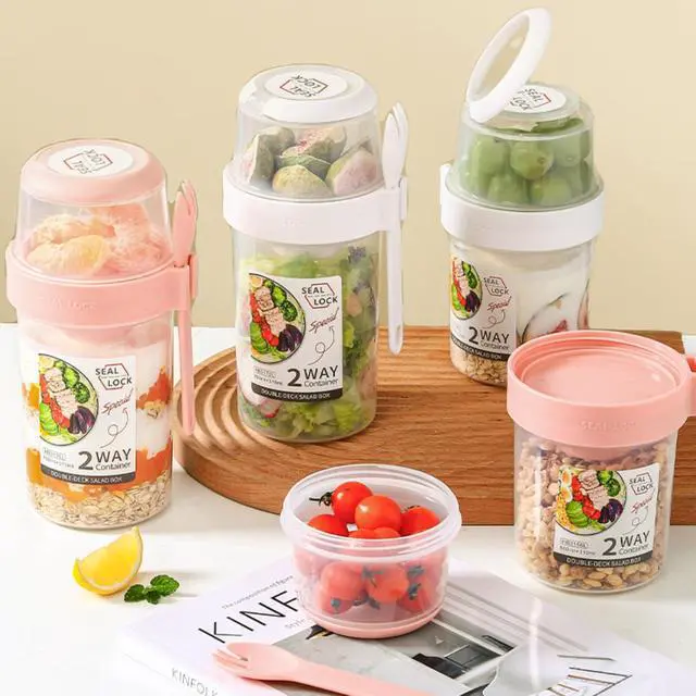 Alt view image 6 of 6 - Breakfast On The Go Cups, Salad Cup To Go, Take And Go Yogurt Cereal Overnight Oats Snack Parfait Containers & Salad Dressing Holder With Fork For Lunch, Fruit & Vegetable Jar(Green,29.5oz)