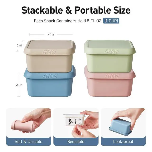 Alt view image 2 of 7 - 8oz Silicone Snack Containers for Kids, 1 Cup Reusable Small Containers with Lids, Leak Proof Silicone Food Storage Containers, Kids Lunch Box for Daycare, School, Travel (4)