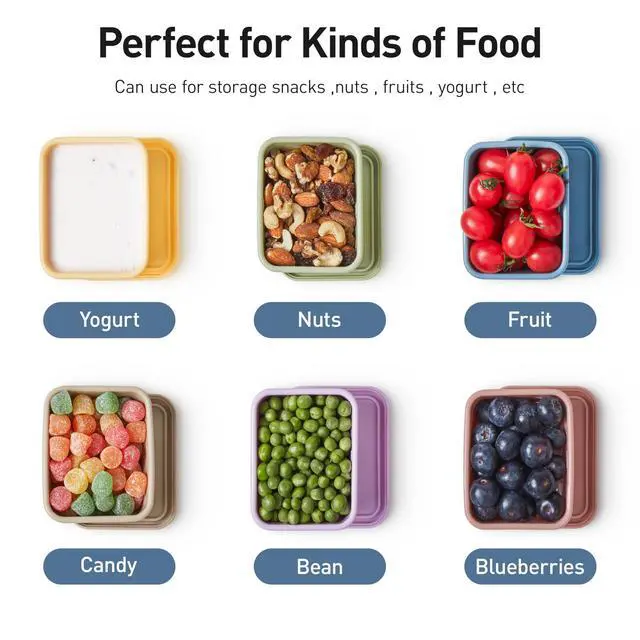 Alt view image 6 of 7 - 8oz Silicone Snack Containers for Kids, 1 Cup Reusable Small Containers with Lids, Leak Proof Silicone Food Storage Containers, Kids Lunch Box for Daycare, School, Travel (4)