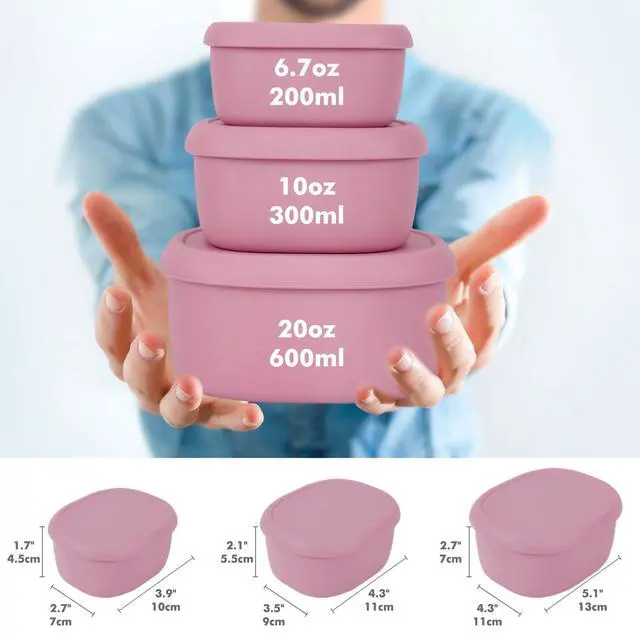 Alt view image 2 of 6 - Silicone Food Storage Containers Set of 3 Lunch Box Bento with Lids BPA Free Dishwasher Microwave Oven Freezer Safe (6.7oz, 10oz, 20oz)