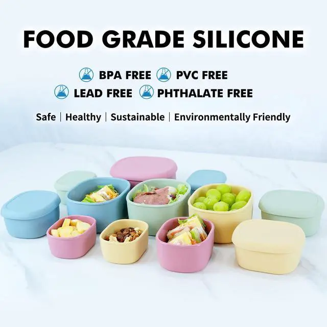 Alt view image 4 of 6 - Silicone Food Storage Containers Set of 3 Lunch Box Bento with Lids BPA Free Dishwasher Microwave Oven Freezer Safe (6.7oz, 10oz, 20oz)
