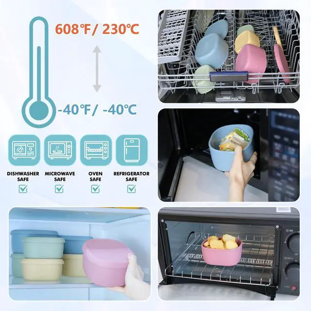 Alt view image 3 of 6 - Silicone Food Storage Containers Set of 3 Lunch Box Bento with Lids BPA Free Dishwasher Microwave Oven Freezer Safe (6.7oz, 10oz, 20oz)