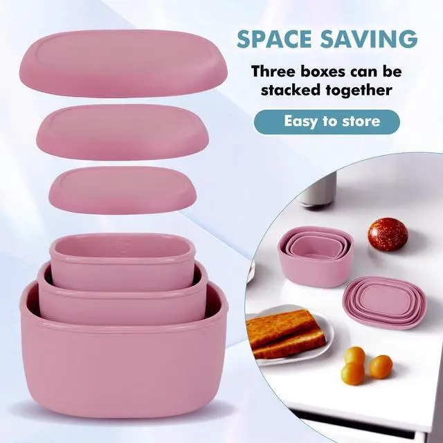 Alt view image 5 of 6 - Silicone Food Storage Containers Set of 3 Lunch Box Bento with Lids BPA Free Dishwasher Microwave Oven Freezer Safe (6.7oz, 10oz, 20oz)