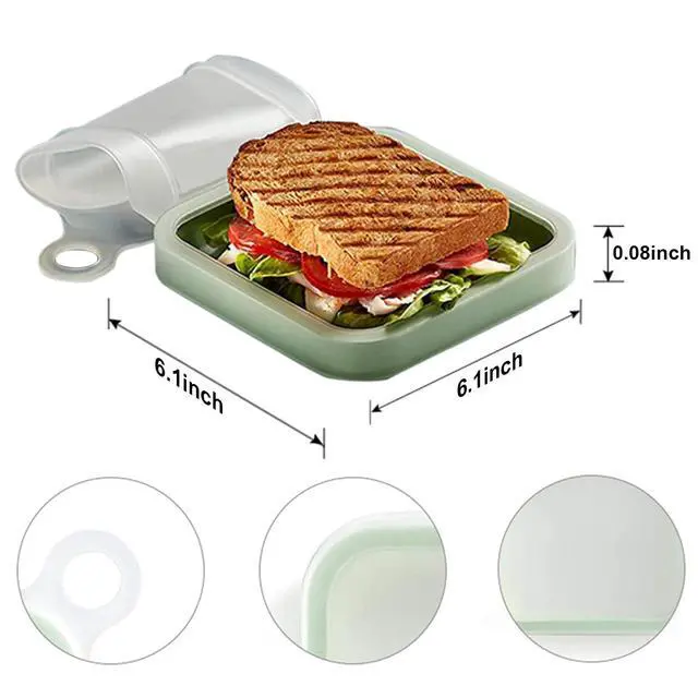 Alt view image 2 of 7 - Silicone Sandwich Container for Lunch Boxes, 2 Pcs Food Storage Containers with Lids, Meal Prep Reusable Bag BPA Free Bento Box Microwave, Freezer & Dishwasher Safe