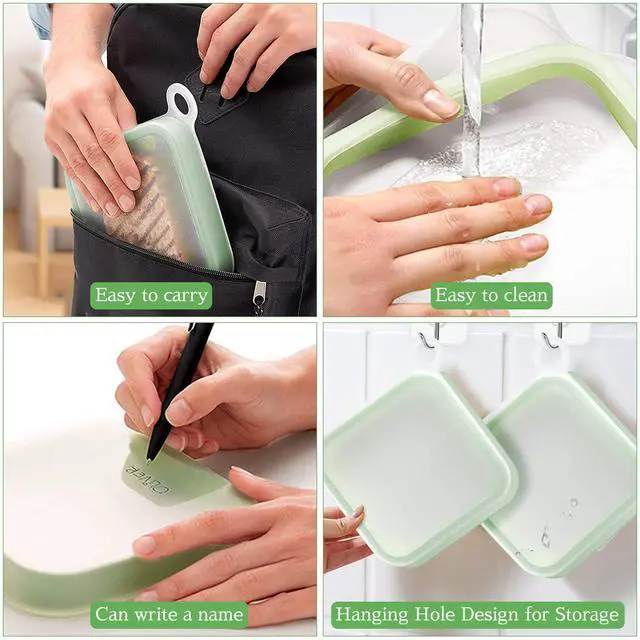 Alt view image 4 of 7 - Silicone Sandwich Container for Lunch Boxes, 2 Pcs Food Storage Containers with Lids, Meal Prep Reusable Bag BPA Free Bento Box Microwave, Freezer & Dishwasher Safe
