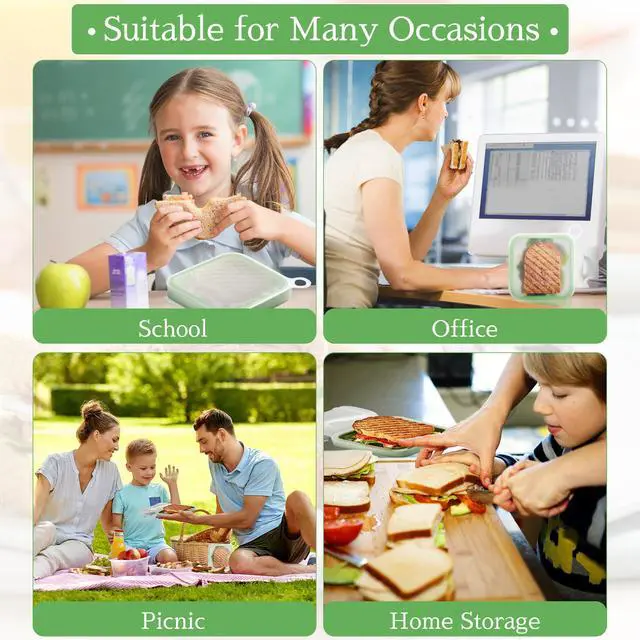 Alt view image 6 of 7 - Silicone Sandwich Container for Lunch Boxes, 2 Pcs Food Storage Containers with Lids, Meal Prep Reusable Bag BPA Free Bento Box Microwave, Freezer & Dishwasher Safe