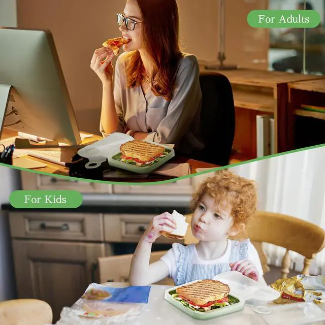 Alt view image 7 of 7 - Silicone Sandwich Container for Lunch Boxes, 2 Pcs Food Storage Containers with Lids, Meal Prep Reusable Bag BPA Free Bento Box Microwave, Freezer & Dishwasher Safe