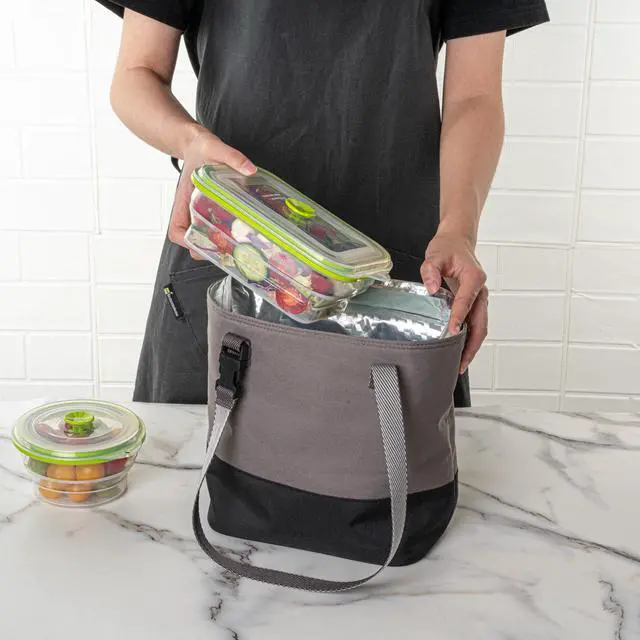 Alt view image 5 of 7 - Fresh Hero 32.3 Ounce Storage Containers, 1 Durable Airtight Food Containers - Microwavable, Freezable, Green Silicone, Collapsible, Dishwashable, With Vented Lids