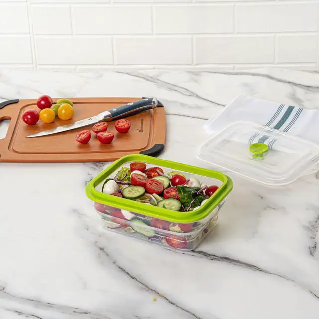 Alt view image 6 of 7 - Fresh Hero 32.3 Ounce Storage Containers, 1 Durable Airtight Food Containers - Microwavable, Freezable, Green Silicone, Collapsible, Dishwashable, With Vented Lids