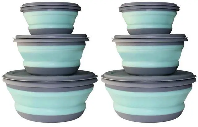 Main image of 6 PCs Food Grade Silicone Collapsible Bowl Lunch Box - Expandable Food Storage Containers Set -Silicone Salad Bowl with Lid Portable