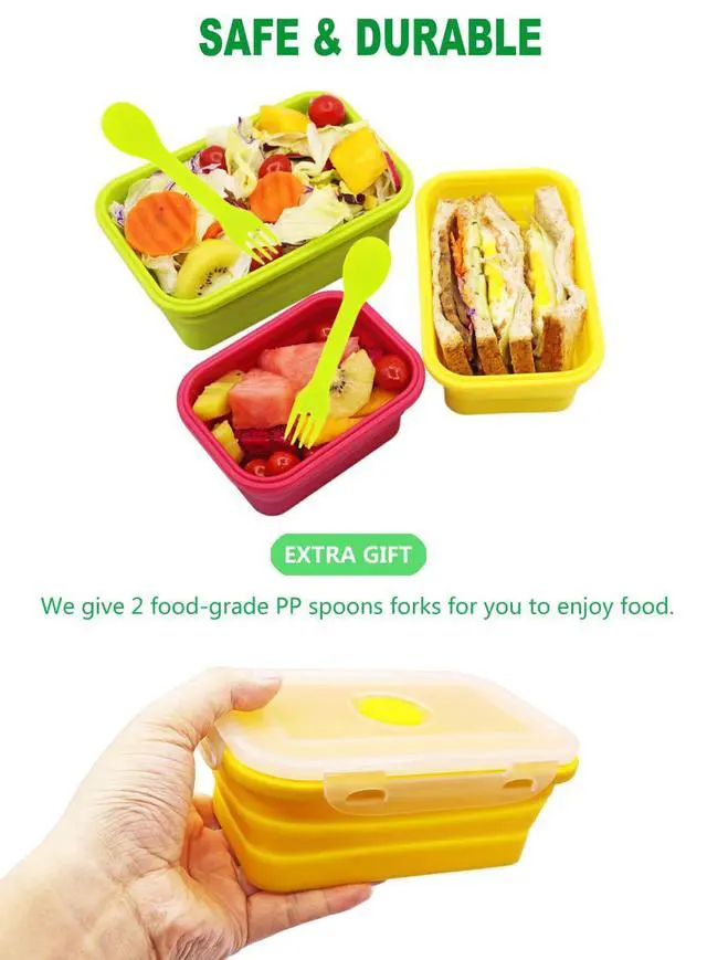 Alt view image 4 of 7 - Set of 4 Collapsible Silicone Food Storage Containers With Lids,Leftover Meal Box For Kitchen, Microwave,Dishwasher and Freezer Safe, Foldable Bento Lunch Boxes, BPA Free