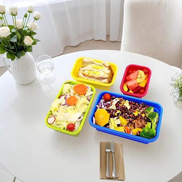 Alt view image 6 of 7 - Set of 4 Collapsible Silicone Food Storage Containers With Lids,Leftover Meal Box For Kitchen, Microwave,Dishwasher and Freezer Safe, Foldable Bento Lunch Boxes, BPA Free