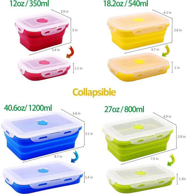 Alt view image 2 of 7 - Set of 4 Collapsible Silicone Food Storage Containers With Lids,Leftover Meal Box For Kitchen, Microwave,Dishwasher and Freezer Safe, Foldable Bento Lunch Boxes, BPA Free