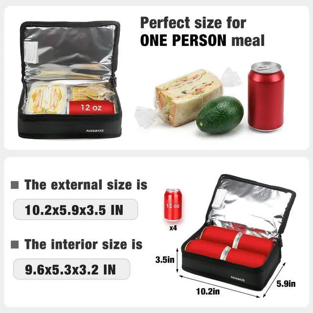 Alt view image 2 of 7 - Small Insulated Lunch Bag - Compact Lunch Box for Portion Control, Work & Office, Black