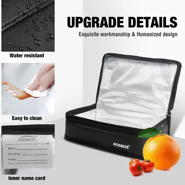 Alt view image 3 of 7 - Small Insulated Lunch Bag - Compact Lunch Box for Portion Control, Work & Office, Black