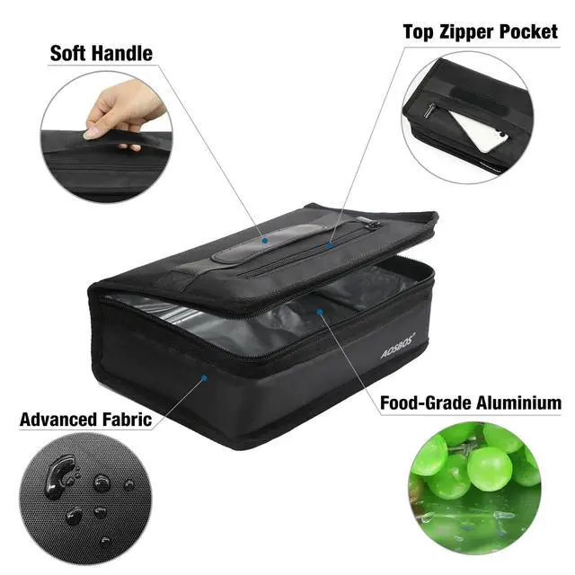 Alt view image 4 of 7 - Small Insulated Lunch Bag - Compact Lunch Box for Portion Control, Work & Office, Black