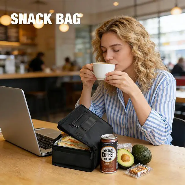 Alt view image 5 of 7 - Small Insulated Lunch Bag - Compact Lunch Box for Portion Control, Work & Office, Black