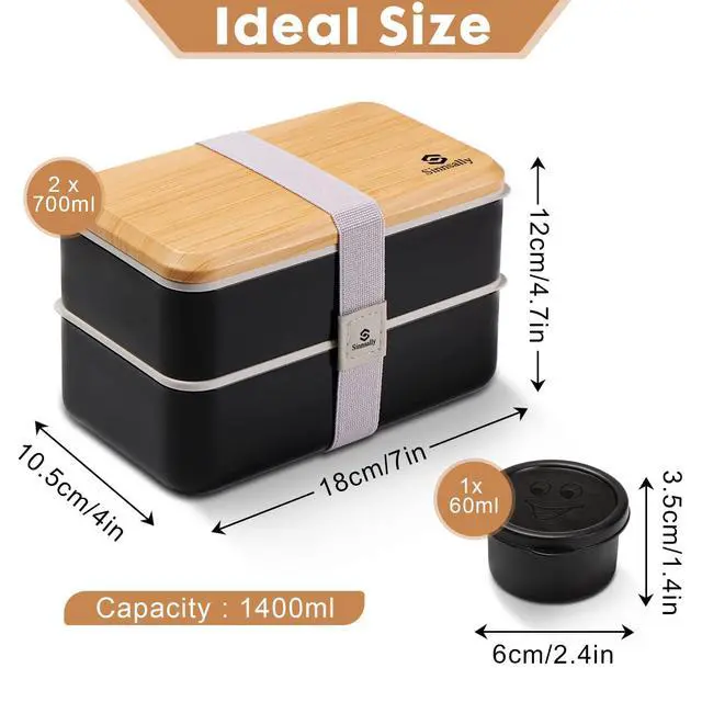 Alt view image 2 of 6 - Bento Box Adult Lunch Box with Compartments for Women & Men,(47oz)Stackable Japanese Bento Lunchbox,Rectangle Lunchable Food Container with Utensil Set,Leak-Proof & Microwave/Dishwasher Safe