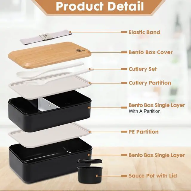 Alt view image 3 of 6 - Bento Box Adult Lunch Box with Compartments for Women & Men,(47oz)Stackable Japanese Bento Lunchbox,Rectangle Lunchable Food Container with Utensil Set,Leak-Proof & Microwave/Dishwasher Safe