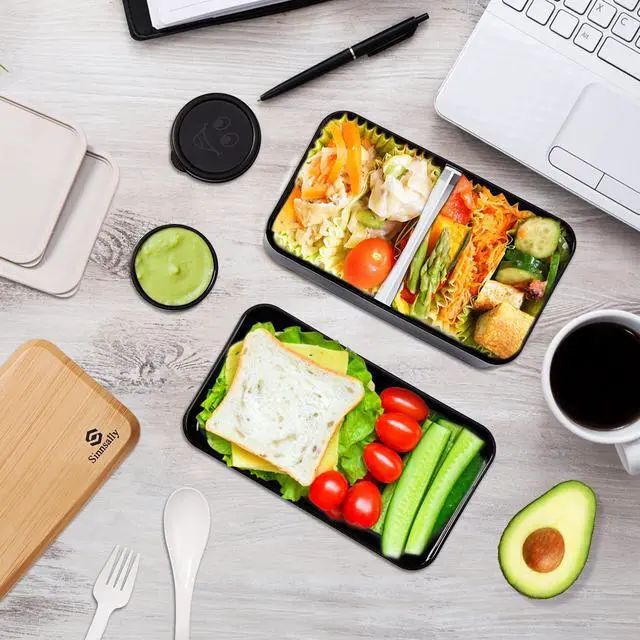 Alt view image 4 of 6 - Bento Box Adult Lunch Box with Compartments for Women & Men,(47oz)Stackable Japanese Bento Lunchbox,Rectangle Lunchable Food Container with Utensil Set,Leak-Proof & Microwave/Dishwasher Safe