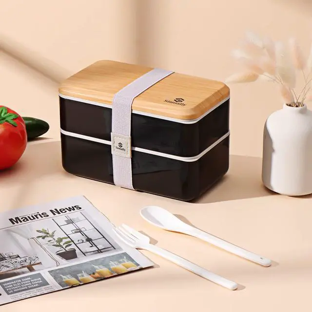 Alt view image 5 of 6 - Bento Box Adult Lunch Box with Compartments for Women & Men,(47oz)Stackable Japanese Bento Lunchbox,Rectangle Lunchable Food Container with Utensil Set,Leak-Proof & Microwave/Dishwasher Safe