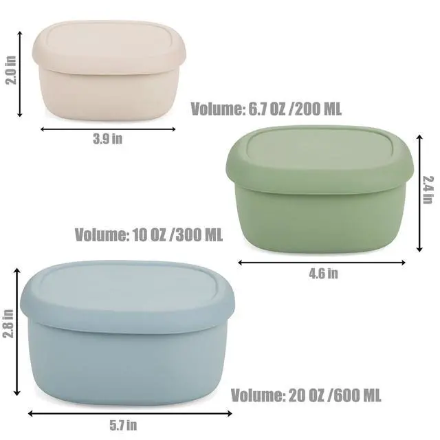 Alt view image 4 of 7 - 3 Pack Silicone Food Storage Containers with Lids, Reusable Nesting Lunch Bento Box Set, BPA Free, Leakproof, Dishwasher Microwave Freezer Safe (6.7oz, 10oz, 20oz)