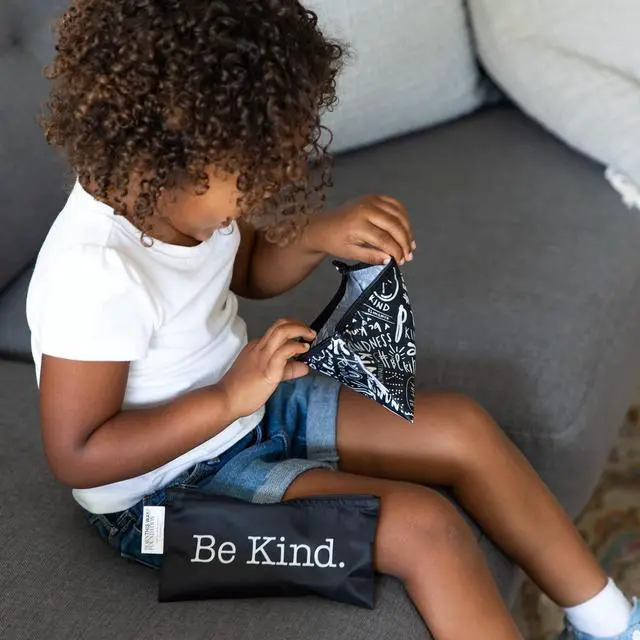 Alt view image 3 of 6 - Reusable Snack Bags, for Kids School Lunch and for Adults Portion, Washable Fabric, Waterproof Cloth Zip Bag, Supplies Travel Pouch, Food-Safe Storage, 2-pk Born This Way Be Kind