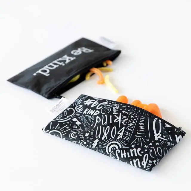 Alt view image 2 of 6 - Reusable Snack Bags, for Kids School Lunch and for Adults Portion, Washable Fabric, Waterproof Cloth Zip Bag, Supplies Travel Pouch, Food-Safe Storage, 2-pk Born This Way Be Kind