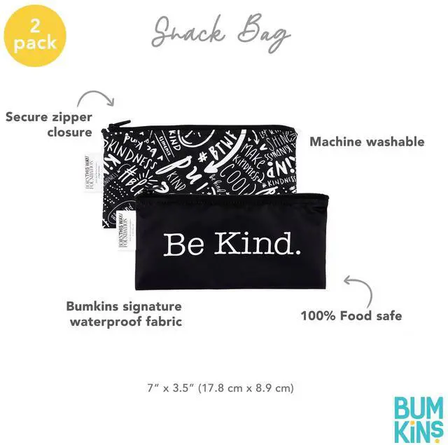 Alt view image 5 of 6 - Reusable Snack Bags, for Kids School Lunch and for Adults Portion, Washable Fabric, Waterproof Cloth Zip Bag, Supplies Travel Pouch, Food-Safe Storage, 2-pk Born This Way Be Kind
