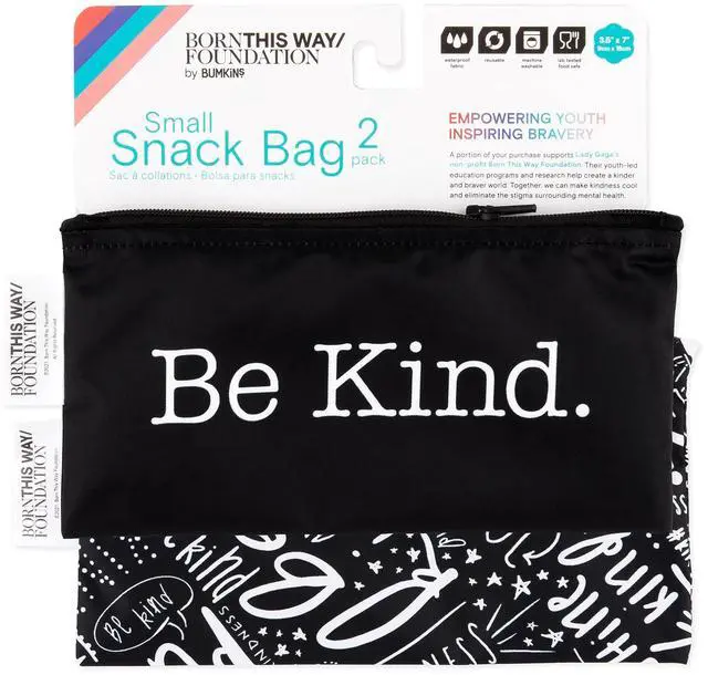Alt view image 6 of 6 - Reusable Snack Bags, for Kids School Lunch and for Adults Portion, Washable Fabric, Waterproof Cloth Zip Bag, Supplies Travel Pouch, Food-Safe Storage, 2-pk Born This Way Be Kind