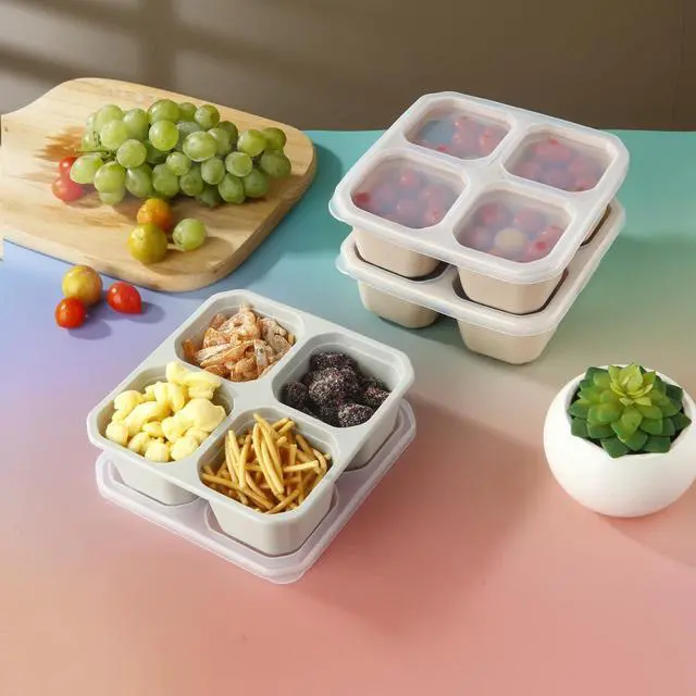 Alt view image 2 of 7 - 3 Pack Silicone Snack Containers with Lids 4 Compartment Bento Lunch Box for Adults, Reusable Divided Food Storage for Daycare, Travel, Work, BPA Free, Microwave Safe