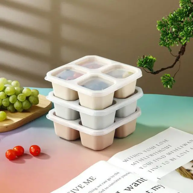 Alt view image 4 of 7 - 3 Pack Silicone Snack Containers with Lids 4 Compartment Bento Lunch Box for Adults, Reusable Divided Food Storage for Daycare, Travel, Work, BPA Free, Microwave Safe