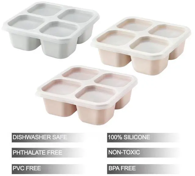 Alt view image 6 of 7 - 3 Pack Silicone Snack Containers with Lids 4 Compartment Bento Lunch Box for Adults, Reusable Divided Food Storage for Daycare, Travel, Work, BPA Free, Microwave Safe