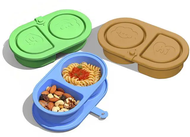 Main image of 3 Pcs Reusable Bento Box, 2-Compartment Snack & Lunch Container for Adults, Food Grade Silicone, Microwave/Dishwasher/Freezer Safe, Ideal for Office, Camping and Picnic